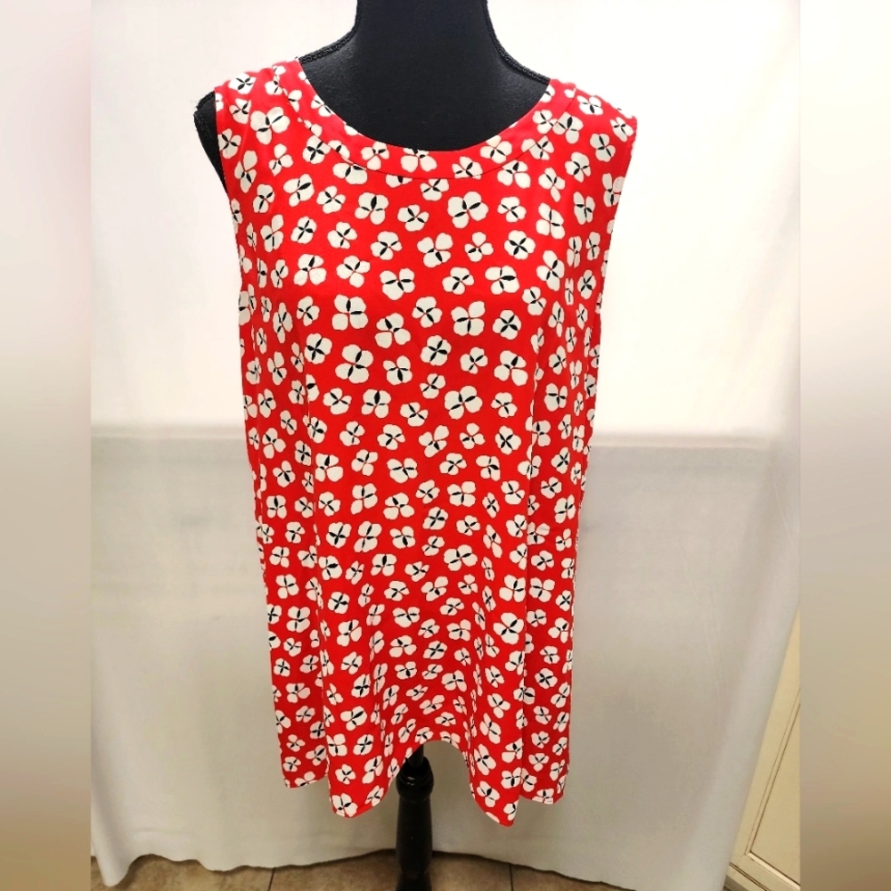 Calvin Klein Red, White And Black Floral Red Top